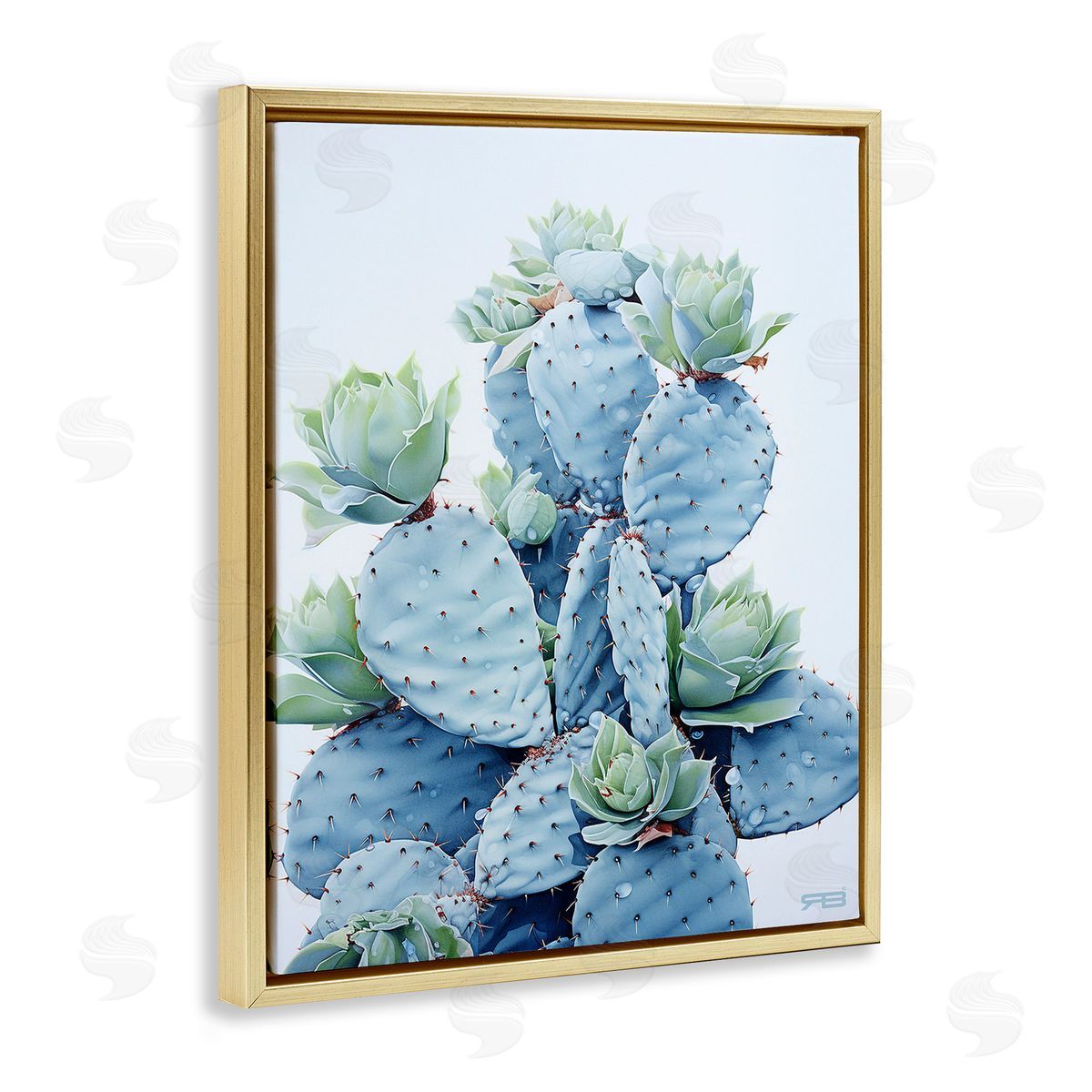 RB Blooming Succulents & Cactus Gold Floating Frame Canvas Wall Art Print