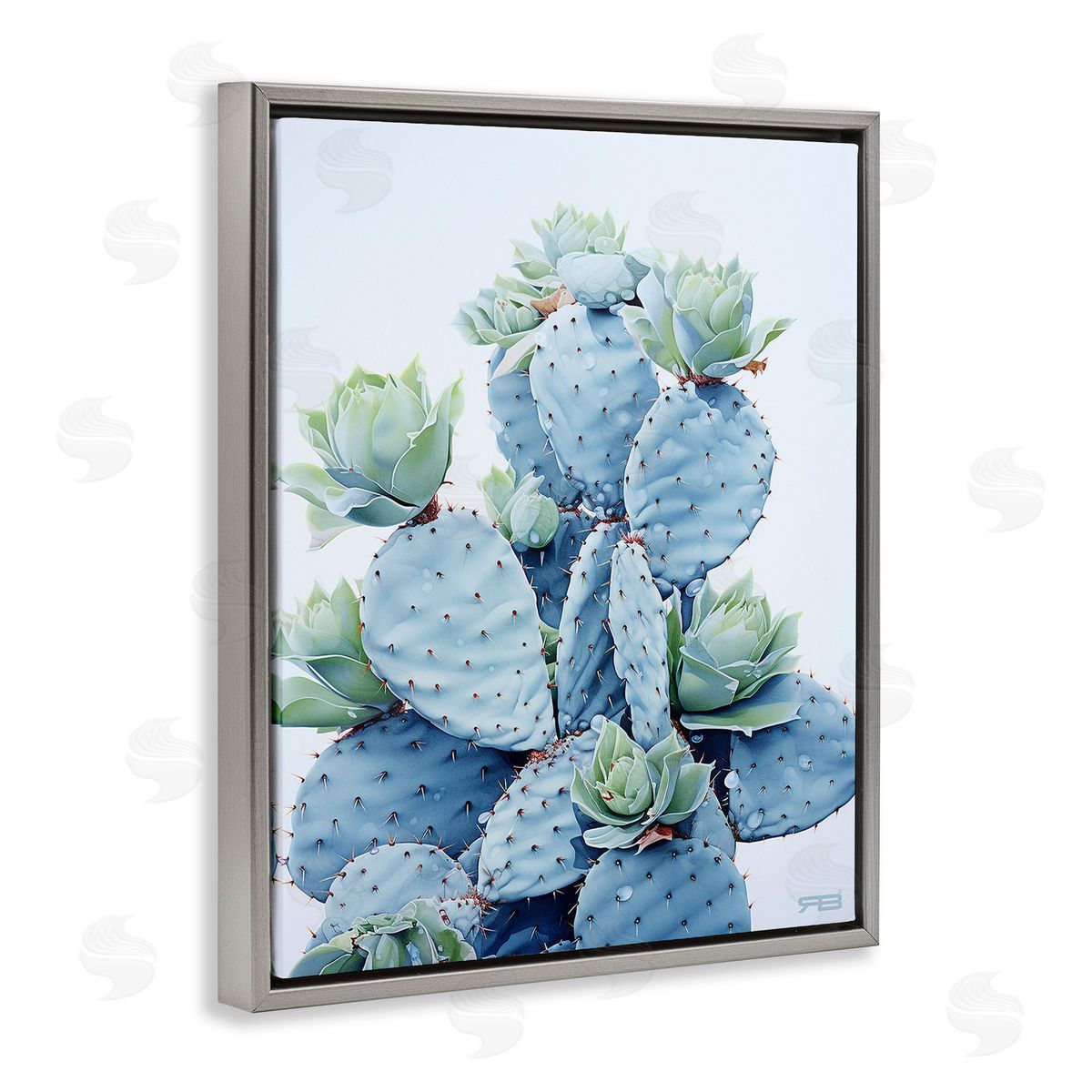 RB Blooming Succulents & Cactus Gray Floating Frame Canvas Wall Art Print