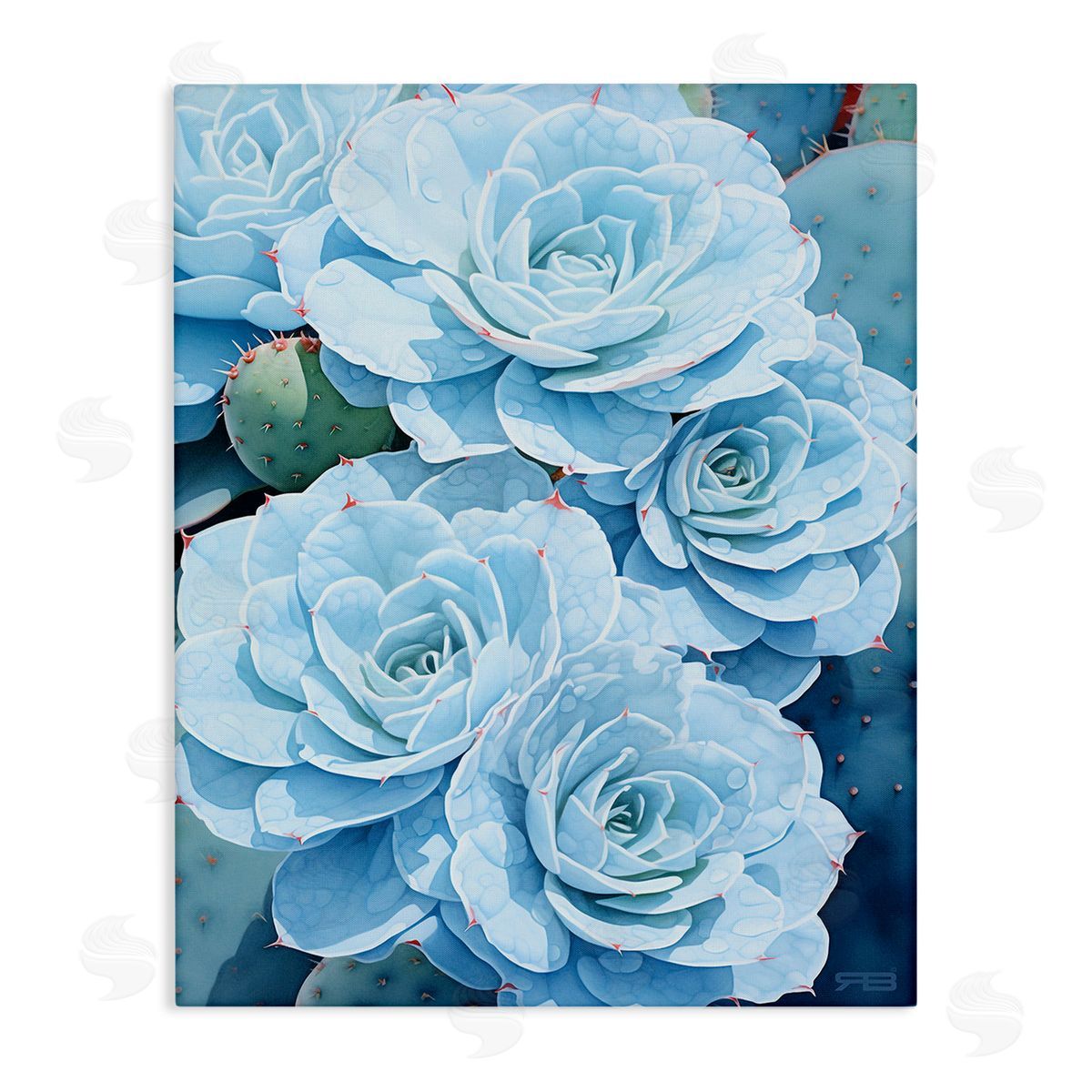 RB Detailed Blue Succulents Canvas Wall Art Print