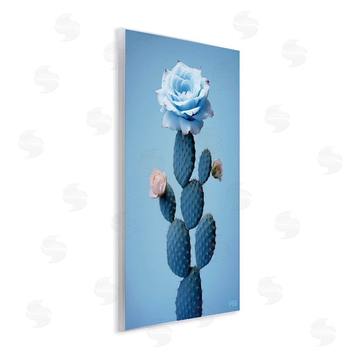 RB Blue Rose & Cactus Wooden Wall Plaque Art Print