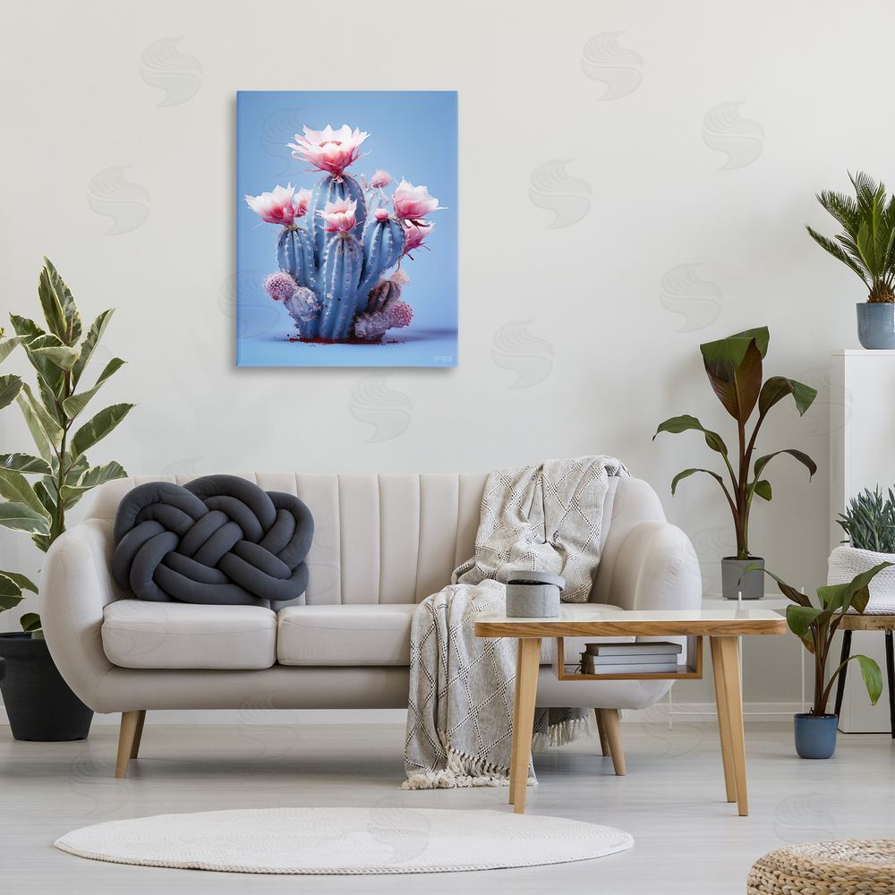 RB Pink & Blue Cactus Flowers Canvas Wall Art Print in Room
