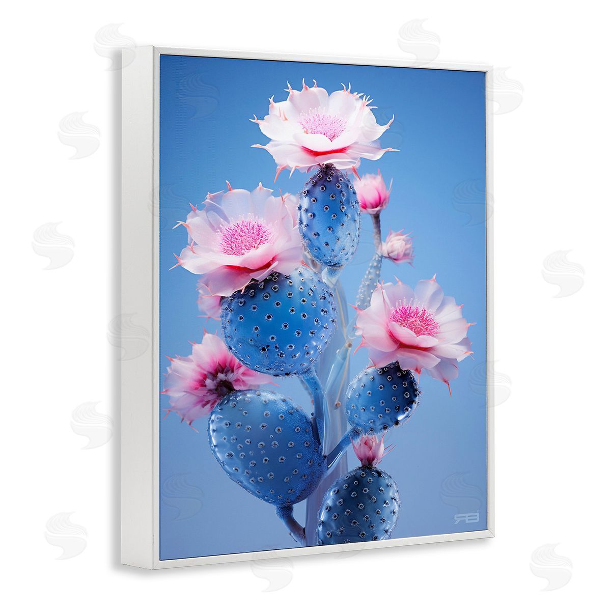 RB Prickly Cactus Flowers White Framed Giclee Wall Art Print