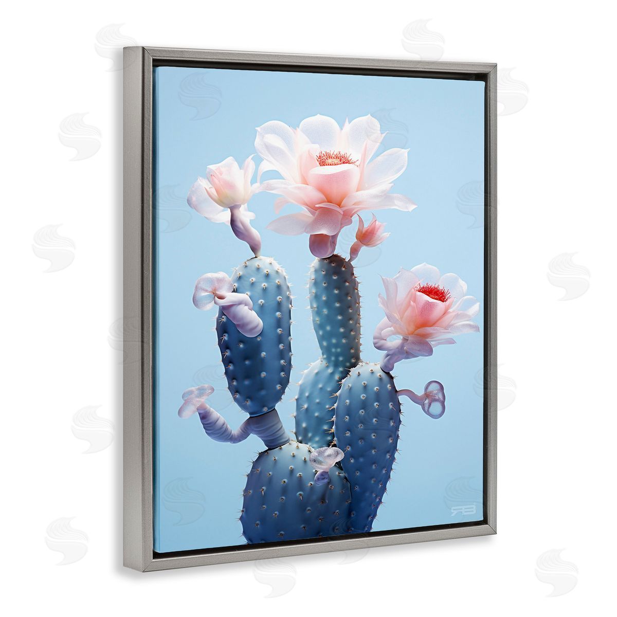 RB Southwestern Pink Blooms Gray Floating Frame Canvas Wall Art Print