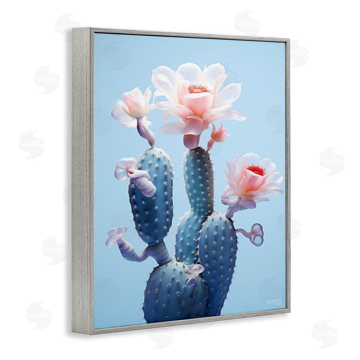 RB Southwestern Pink Blooms Gray Framed Giclee Wall Art Print