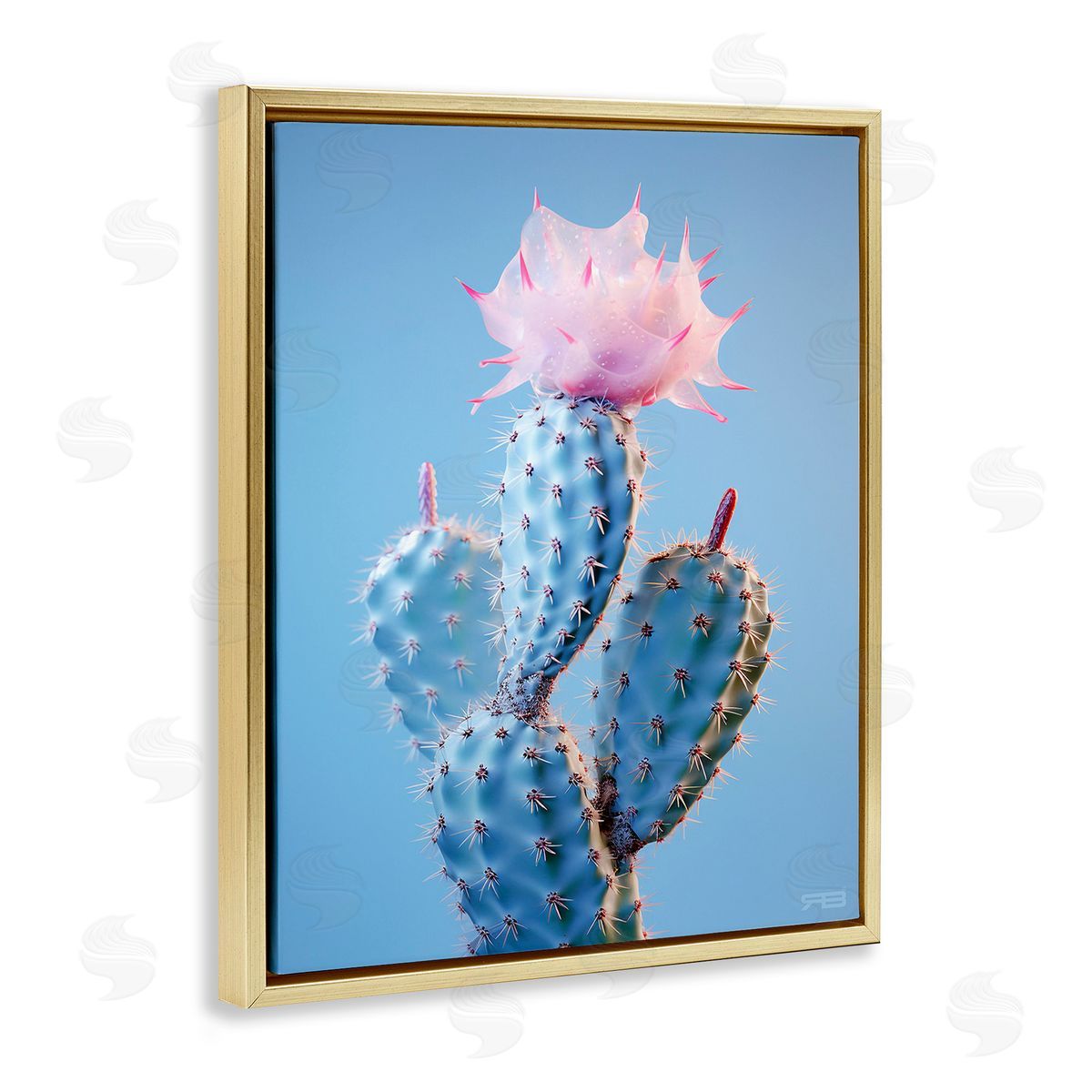 RB Pink Budding Cactus Flowers Gold Floating Frame Canvas Wall Art Print