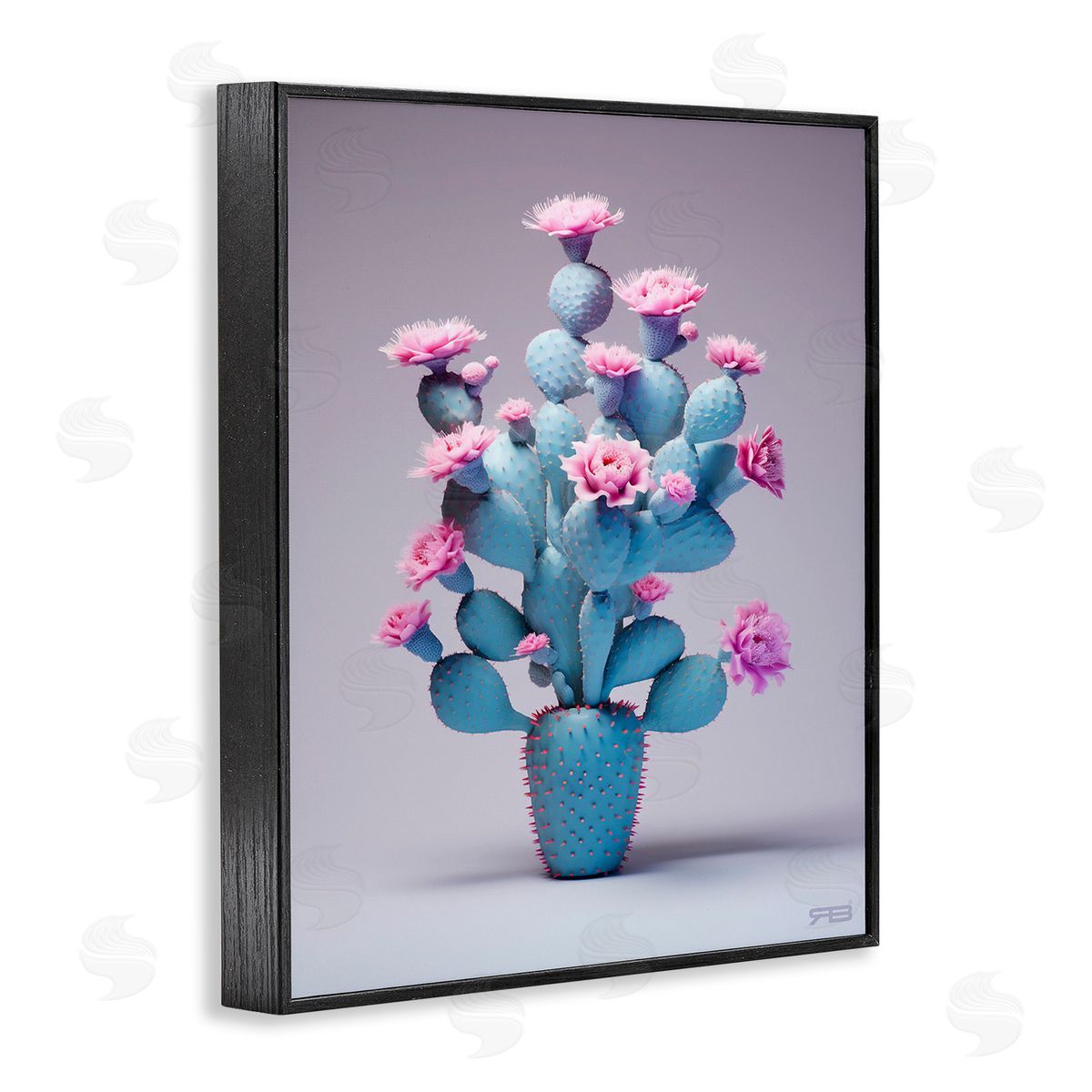 RB Modern Cactus with Flowers Black Framed Giclee Wall Art Print