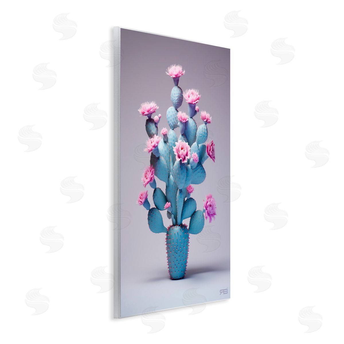 RB Modern Cactus with Flowers Wooden Wall Plaque Art Print