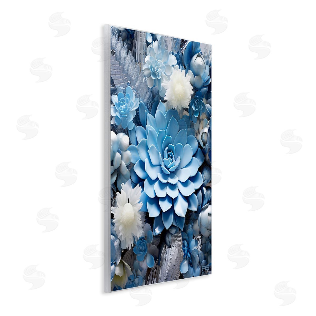 RB Blue Varied Succulents Wooden Wall Plaque Art Print