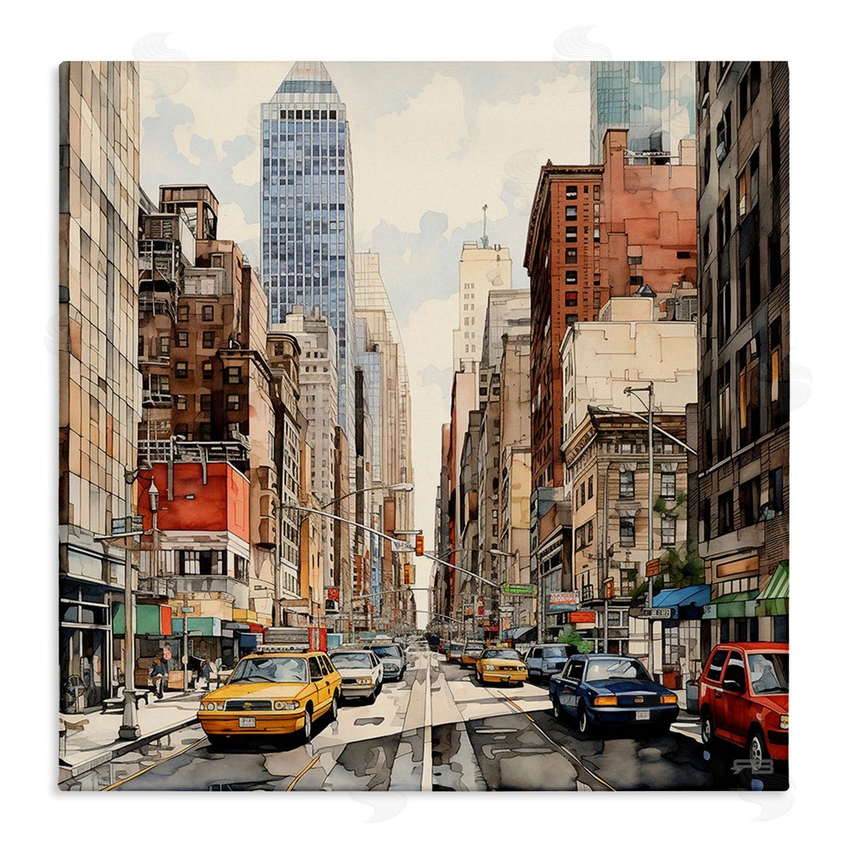RB Bustling Urban Street Canvas Wall Art Print
