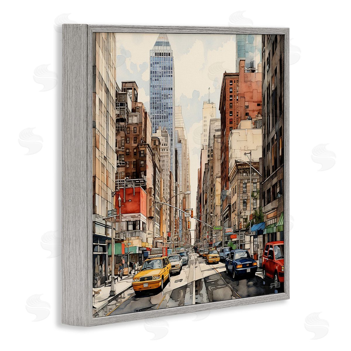 RB Bustling Urban Street Gray Framed Giclee Wall Art Print