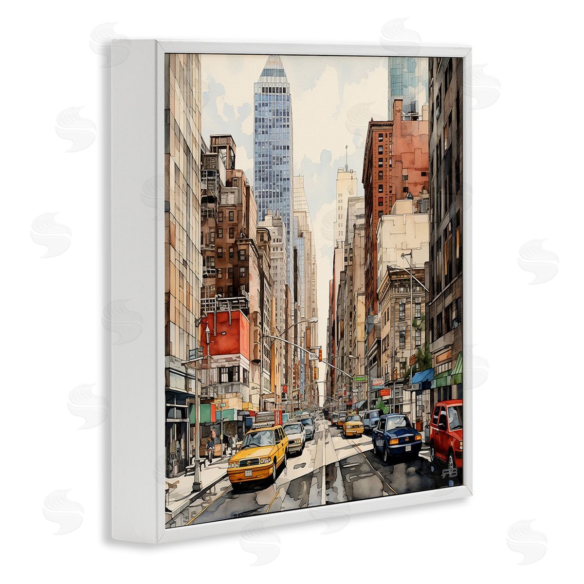RB Bustling Urban Street White Framed Giclee Wall Art Print