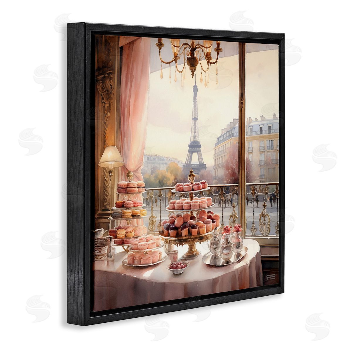 RB Parisian Desserts City View Black Floating Frame Canvas Wall Art Print