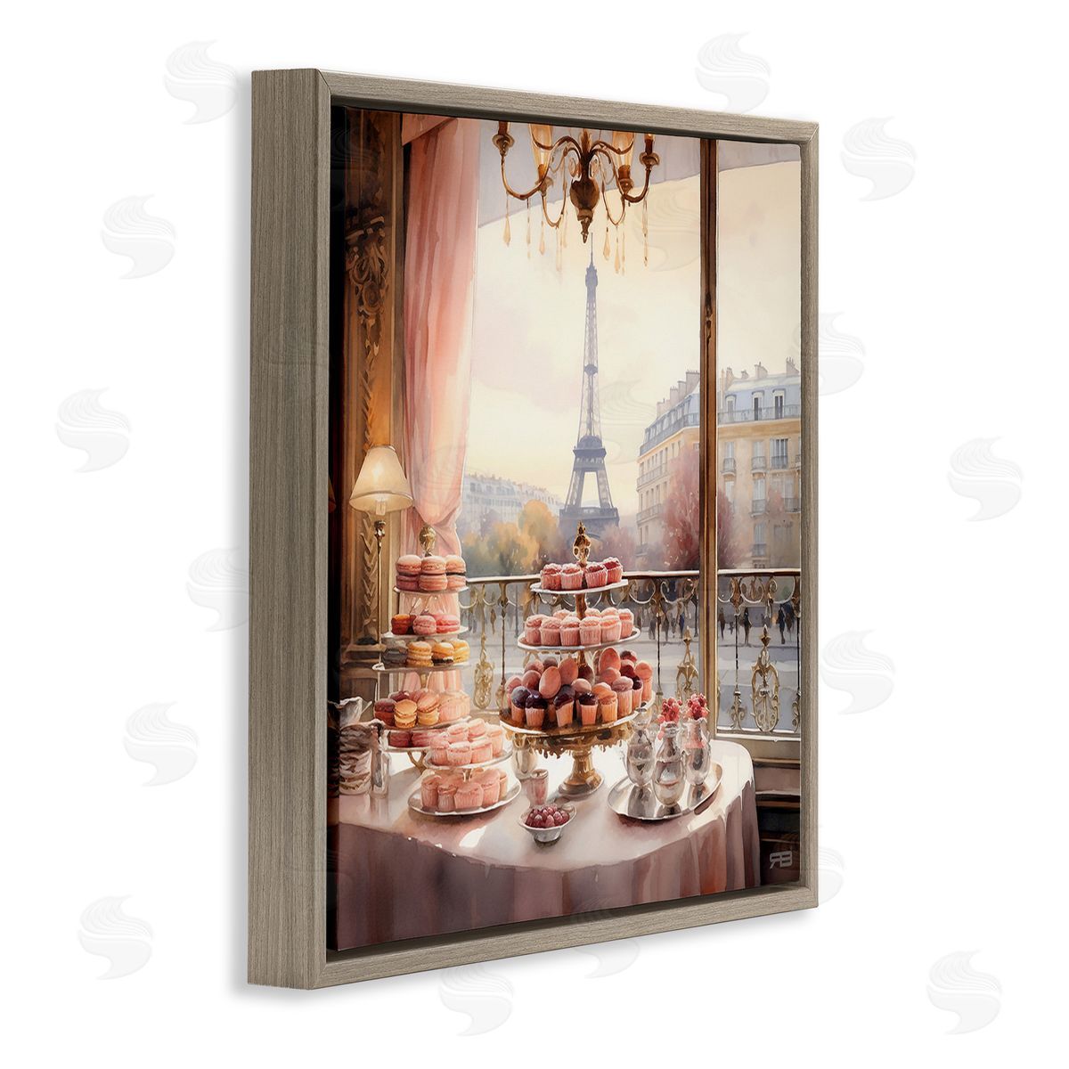 RB Parisian Desserts City View Brown Floating Frame Canvas Wall Art Print