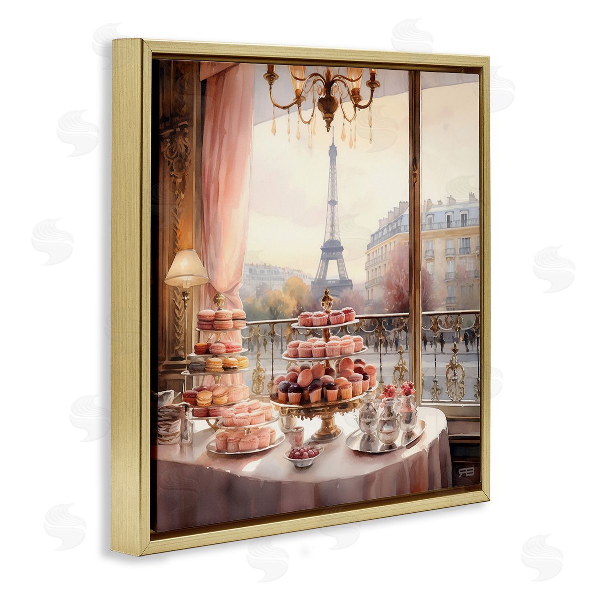 RB Parisian Desserts City View Gold Floating Frame Canvas Wall Art Print