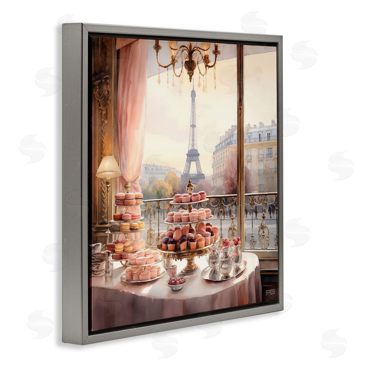 RB Parisian Desserts City View Gray Floating Frame Canvas Wall Art Print