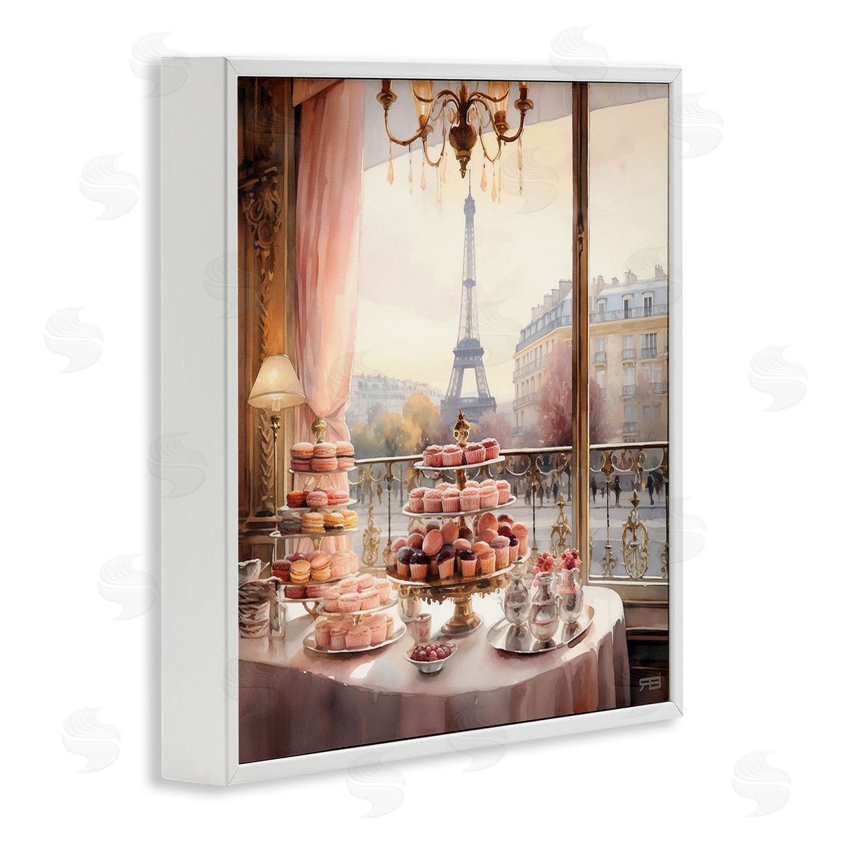 RB Parisian Desserts City View White Framed Giclee Wall Art Print