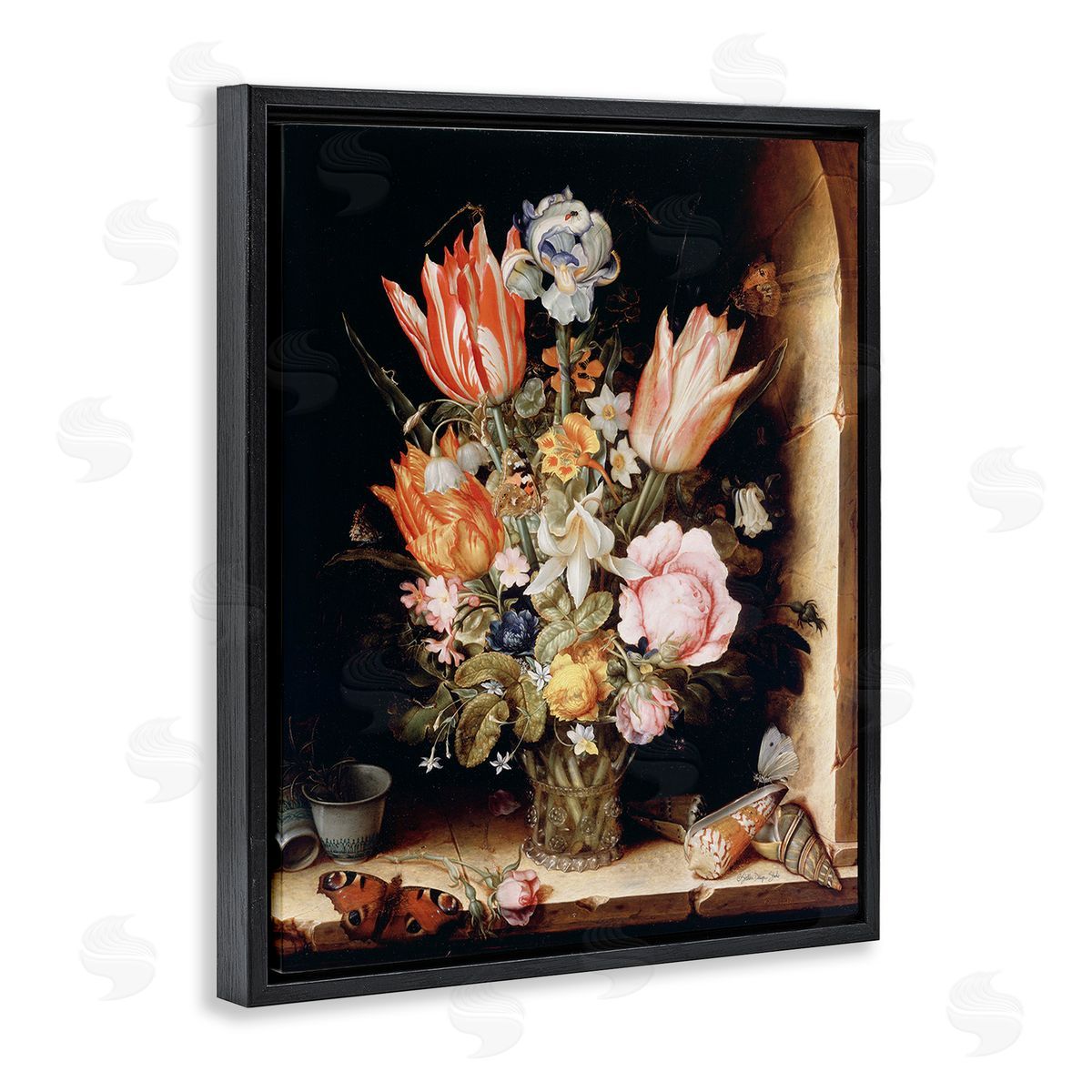 Stellar Design Studio Classic Bouquet Still Life Black Floating Frame Canvas Wall Art Print
