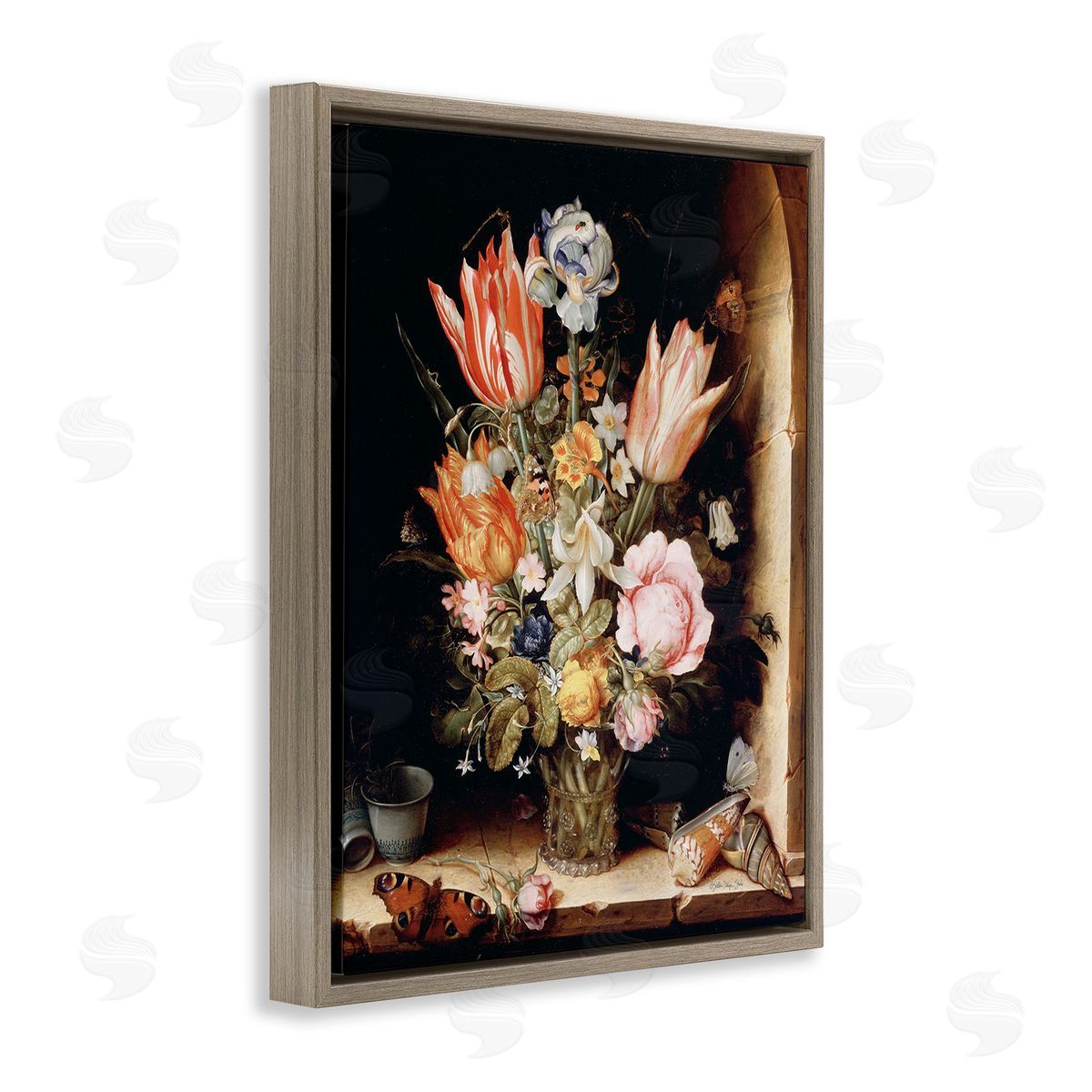 Stellar Design Studio Classic Bouquet Still Life Brown Floating Frame Canvas Wall Art Print