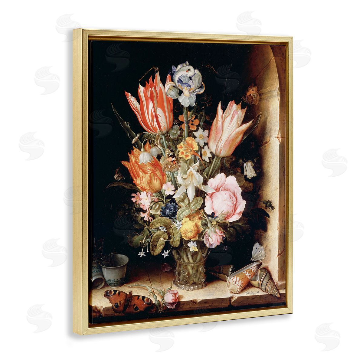 Stellar Design Studio Classic Bouquet Still Life Gold Floating Frame Canvas Wall Art Print