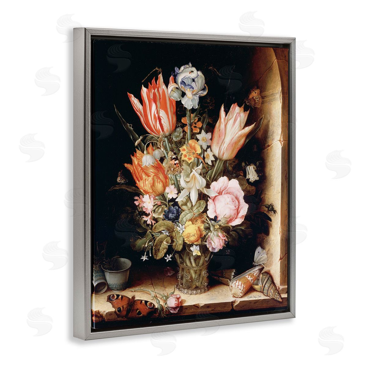 Stellar Design Studio Classic Bouquet Still Life Gray Floating Frame Canvas Wall Art Print