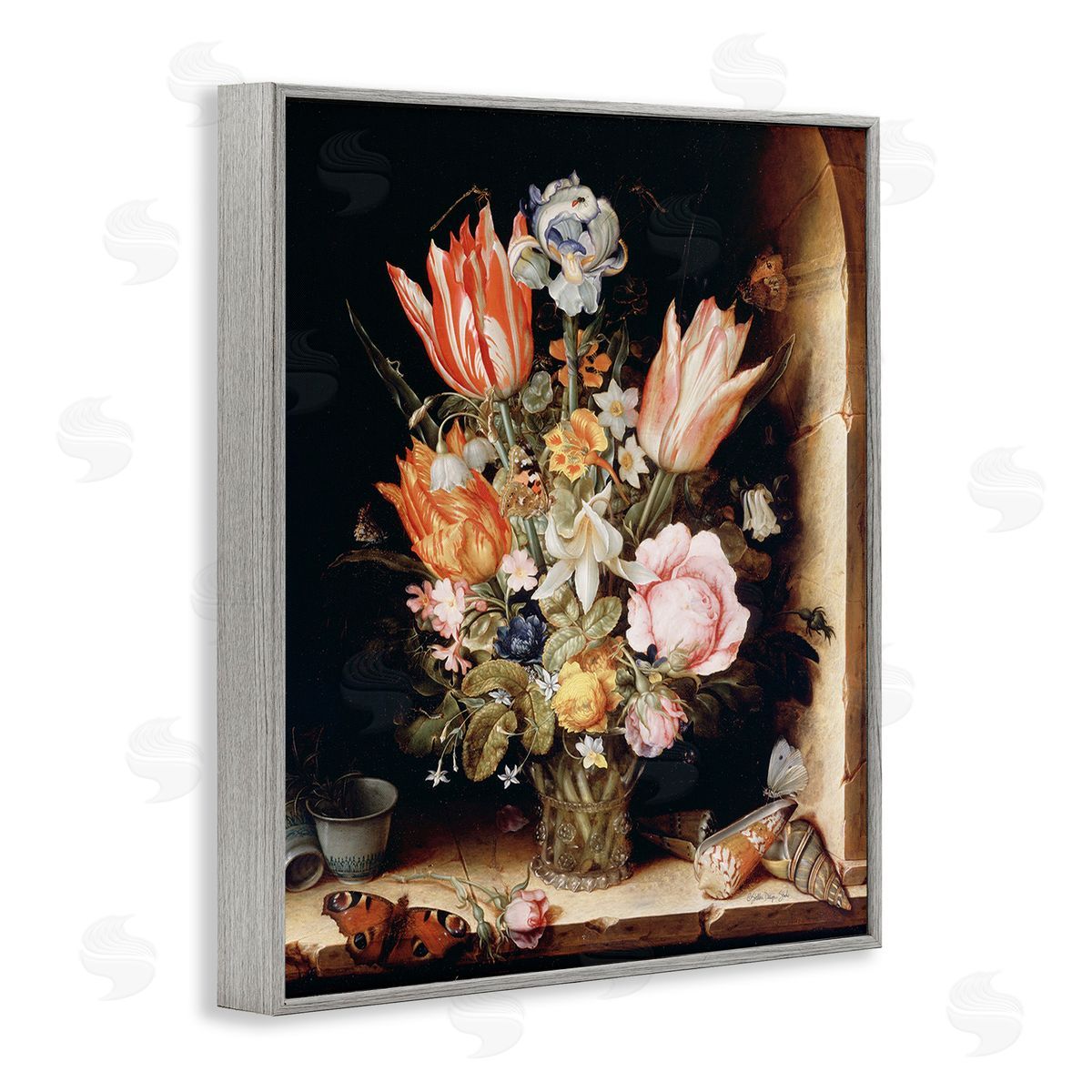 Stellar Design Studio Classic Bouquet Still Life Gray Framed Giclee Wall Art Print