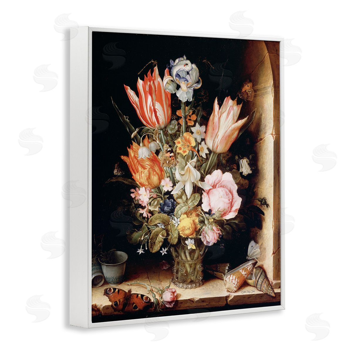 Stellar Design Studio Classic Bouquet Still Life White Framed Giclee Wall Art Print