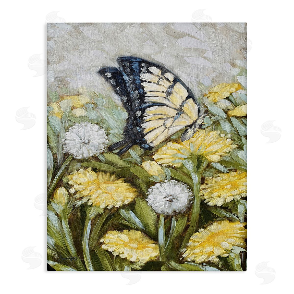 Sara G. Designs Butterfly & Yellow Daisies Canvas Wall Art Print