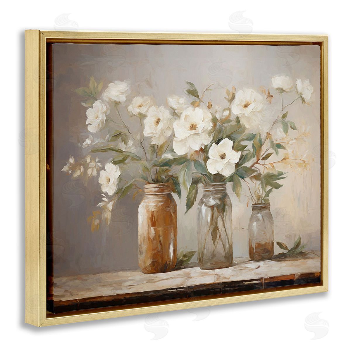 Ramona Murdock Vintage Farmhouse Blooms Gold Floating Frame Canvas Wall Art Print