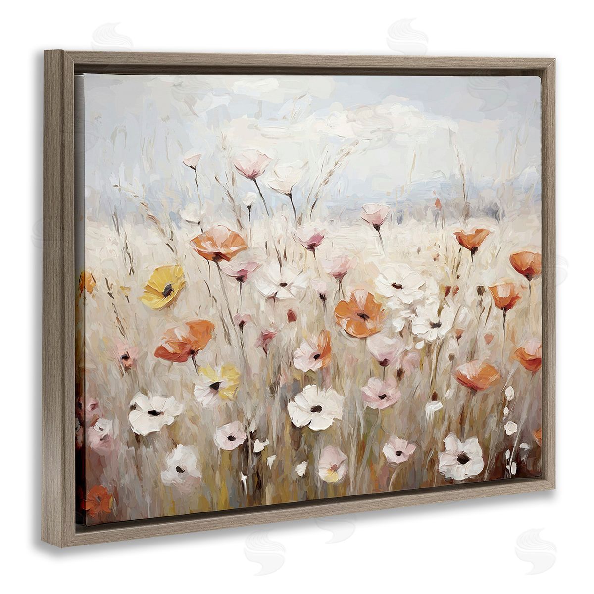Ramona Murdock Charming Flower Meadow Brown Floating Frame Canvas Wall Art Print