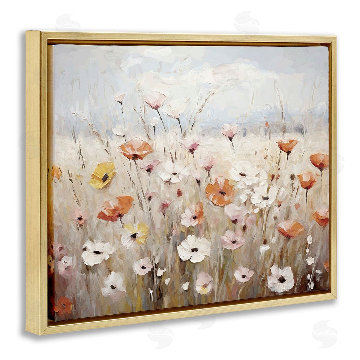 Ramona Murdock Charming Flower Meadow Gold Floating Frame Canvas Wall Art Print