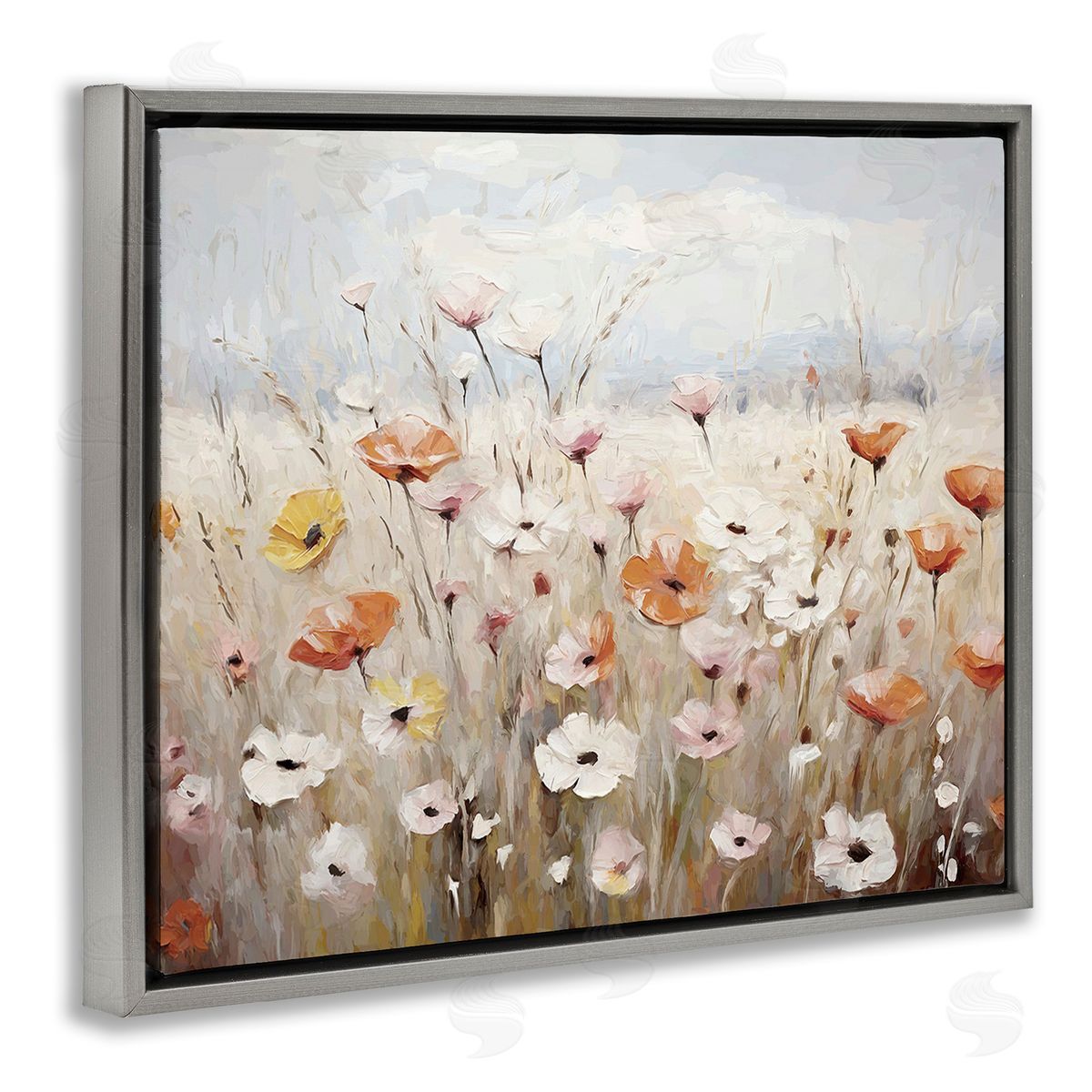 Ramona Murdock Charming Flower Meadow Gray Floating Frame Canvas Wall Art Print