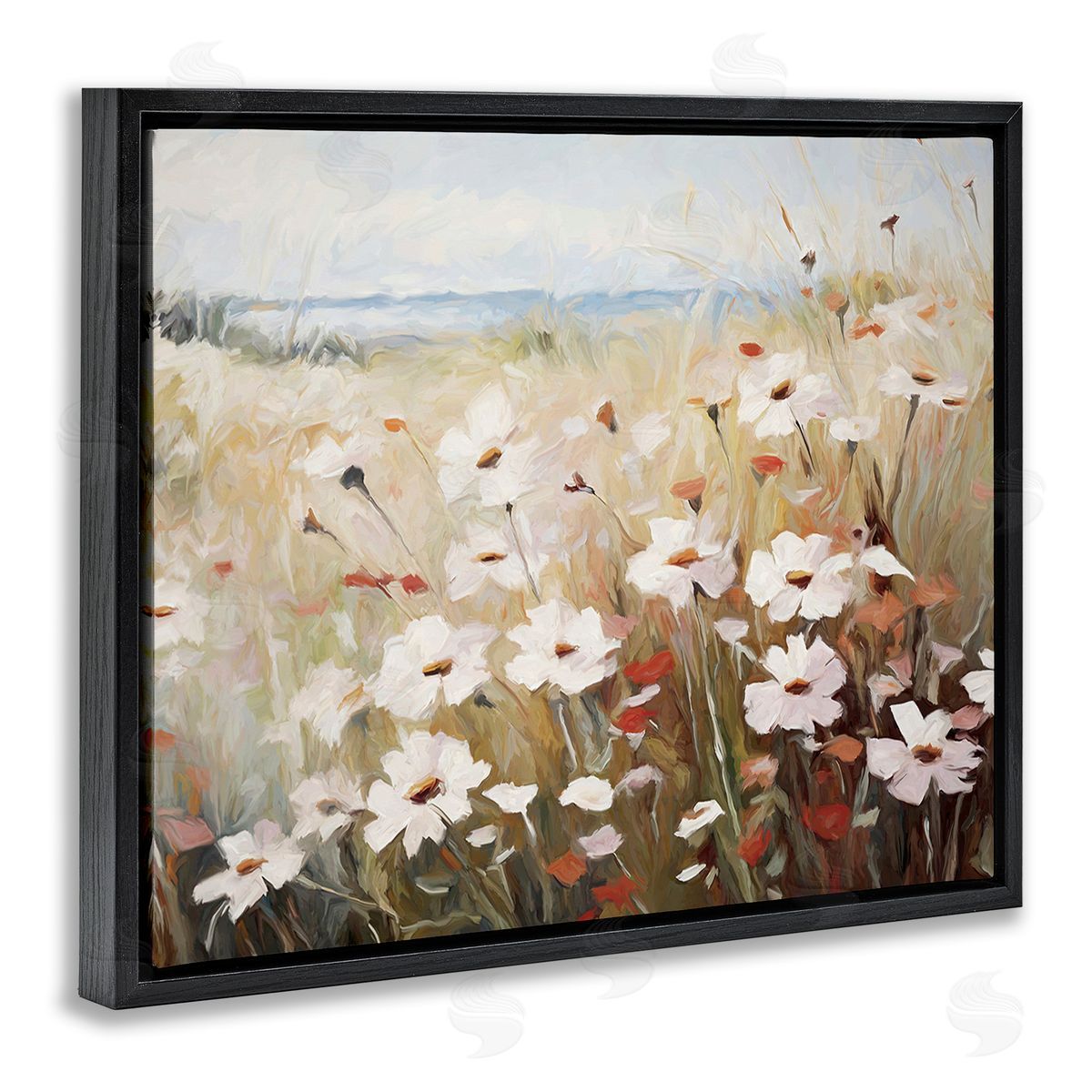 Ramona Murdock Windblown Meadow Flowers Black Floating Frame Canvas Wall Art Print