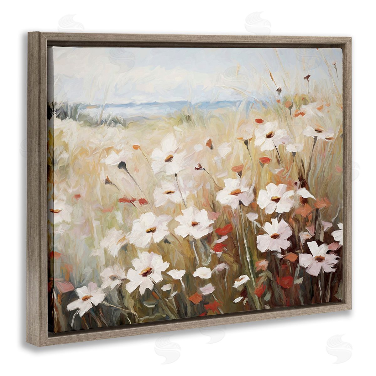 Ramona Murdock Windblown Meadow Flowers Brown Floating Frame Canvas Wall Art Print