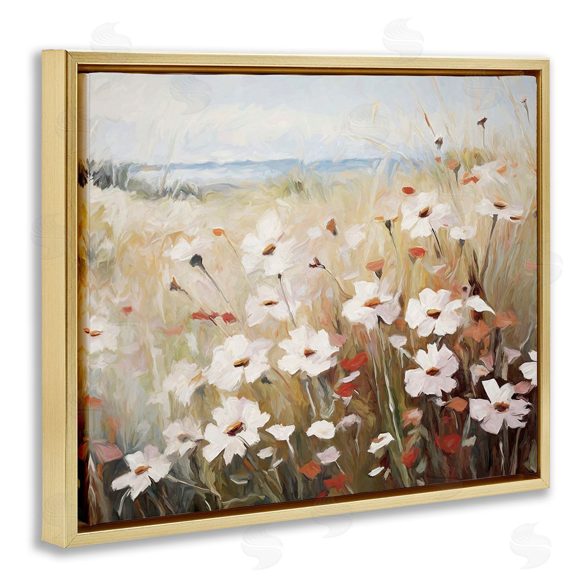 Ramona Murdock Windblown Meadow Flowers Gold Floating Frame Canvas Wall Art Print