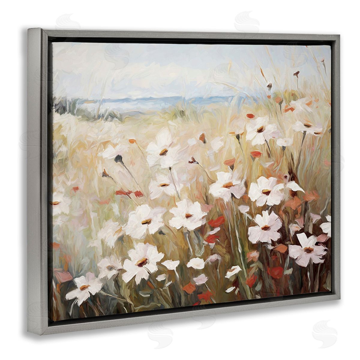 Ramona Murdock Windblown Meadow Flowers Gray Floating Frame Canvas Wall Art Print