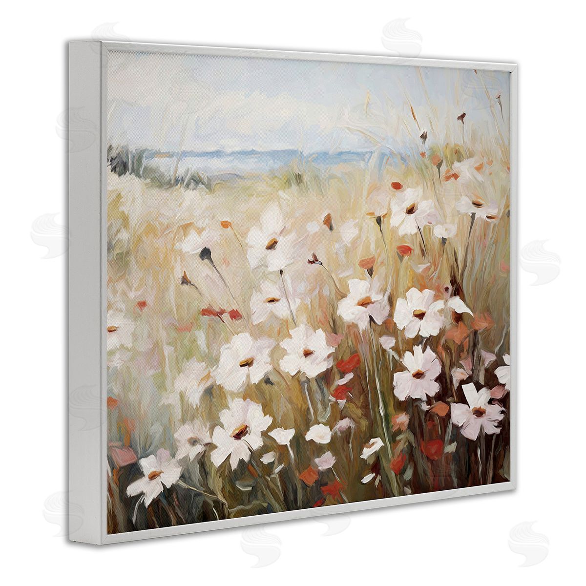 Ramona Murdock Windblown Meadow Flowers White Framed Giclee Wall Art Print