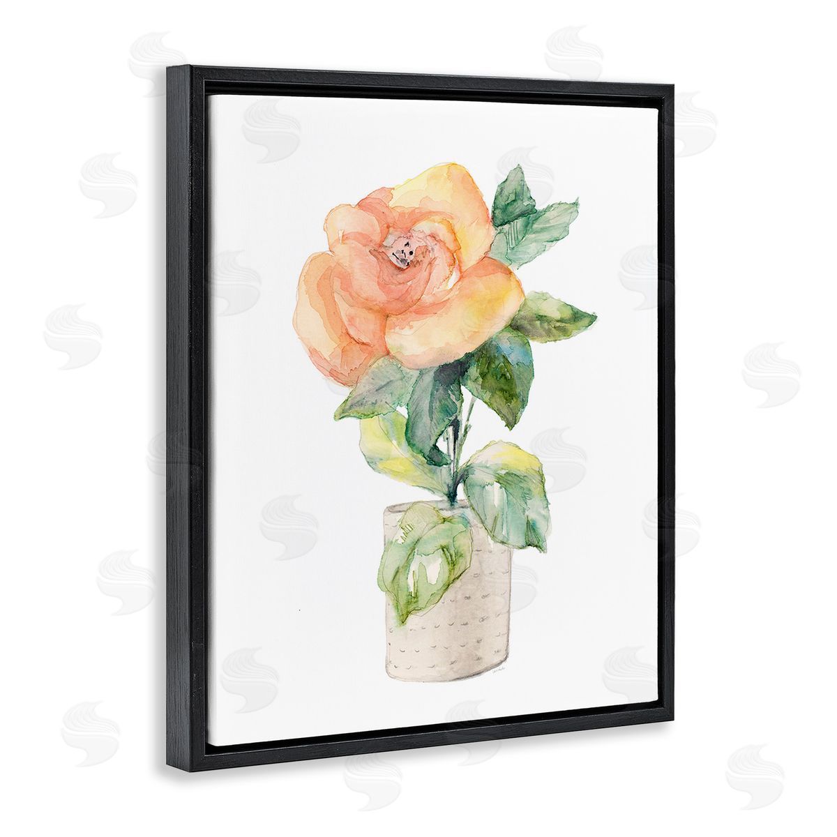 Lanie Loreth Rose Sprig in Planter Black Floating Frame Canvas Wall Art Print