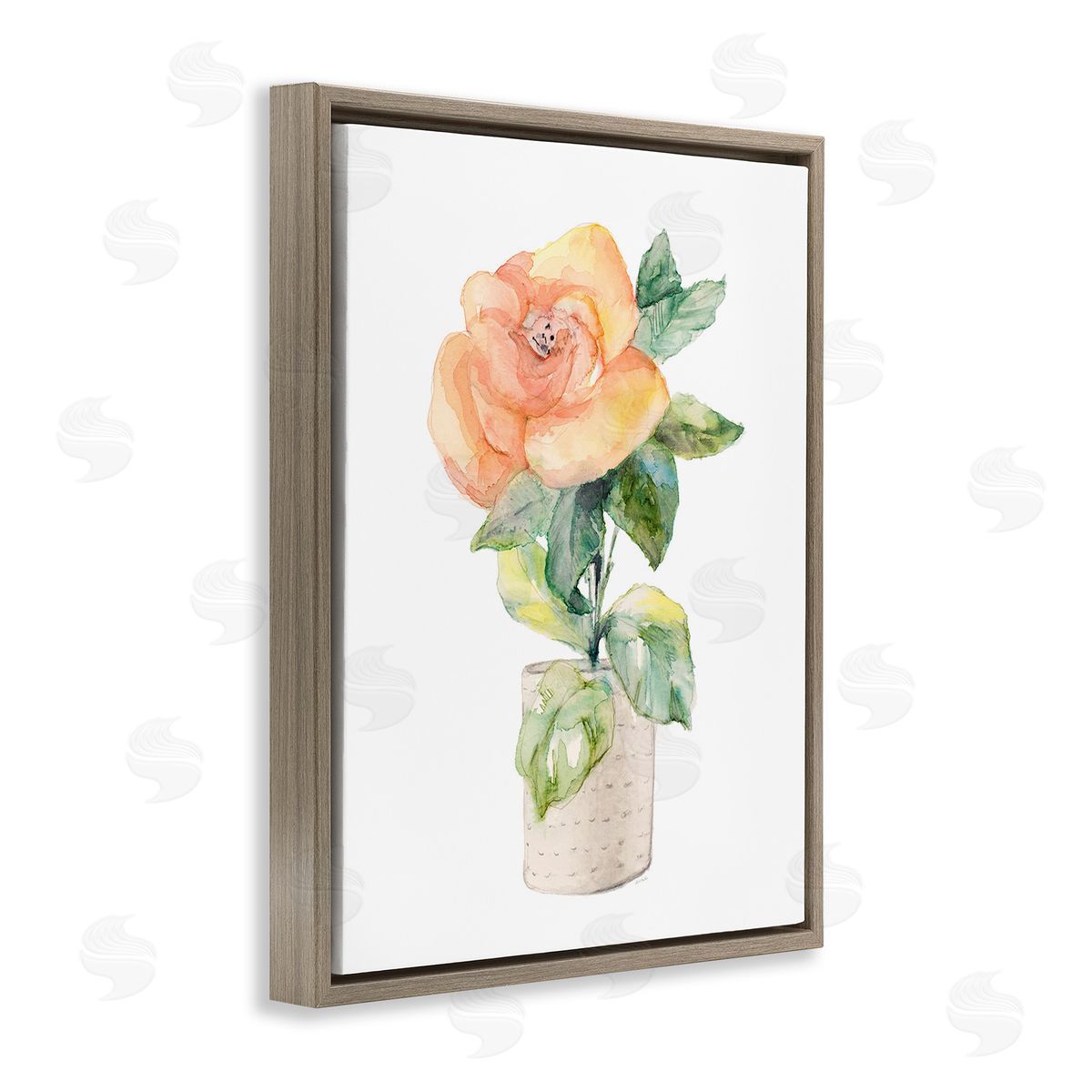 Lanie Loreth Rose Sprig in Planter Brown Floating Frame Canvas Wall Art Print