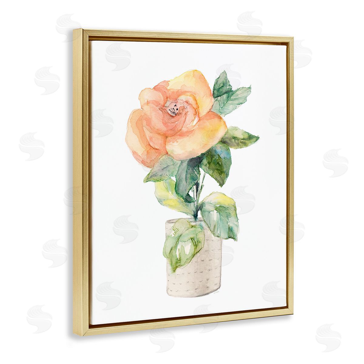 Lanie Loreth Rose Sprig in Planter Gold Floating Frame Canvas Wall Art Print