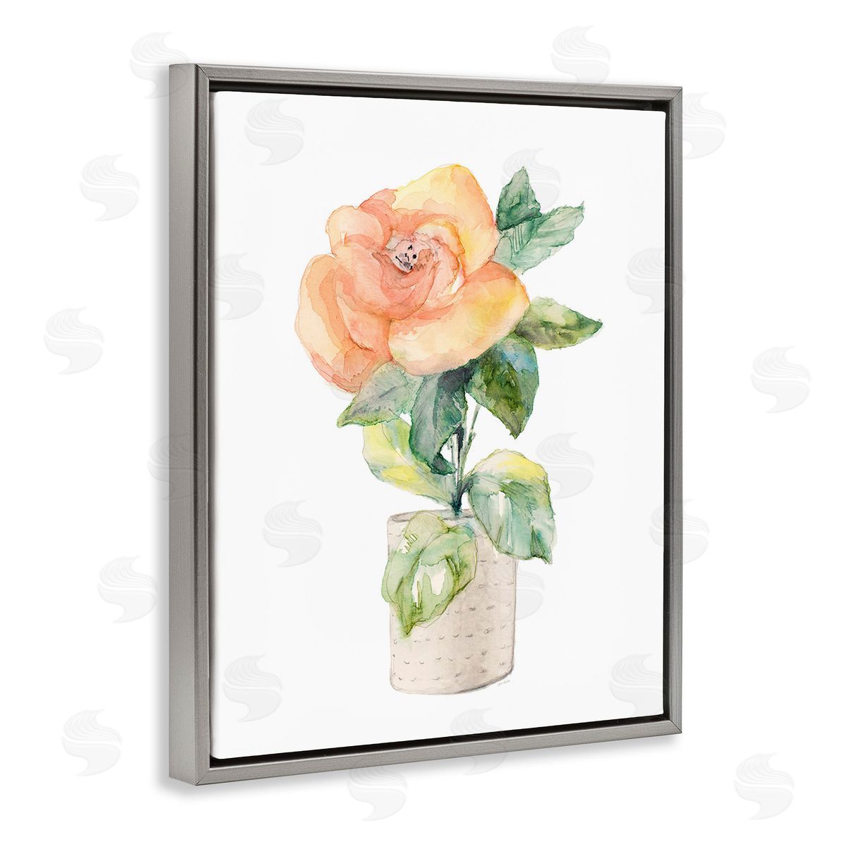 Lanie Loreth Rose Sprig in Planter Gray Floating Frame Canvas Wall Art Print