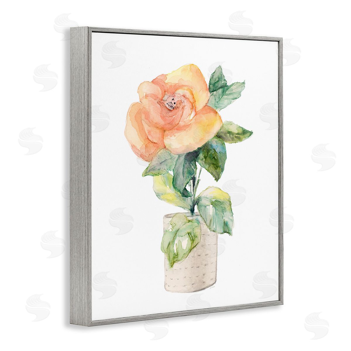 Lanie Loreth Rose Sprig in Planter Gray Framed Giclee Wall Art Print