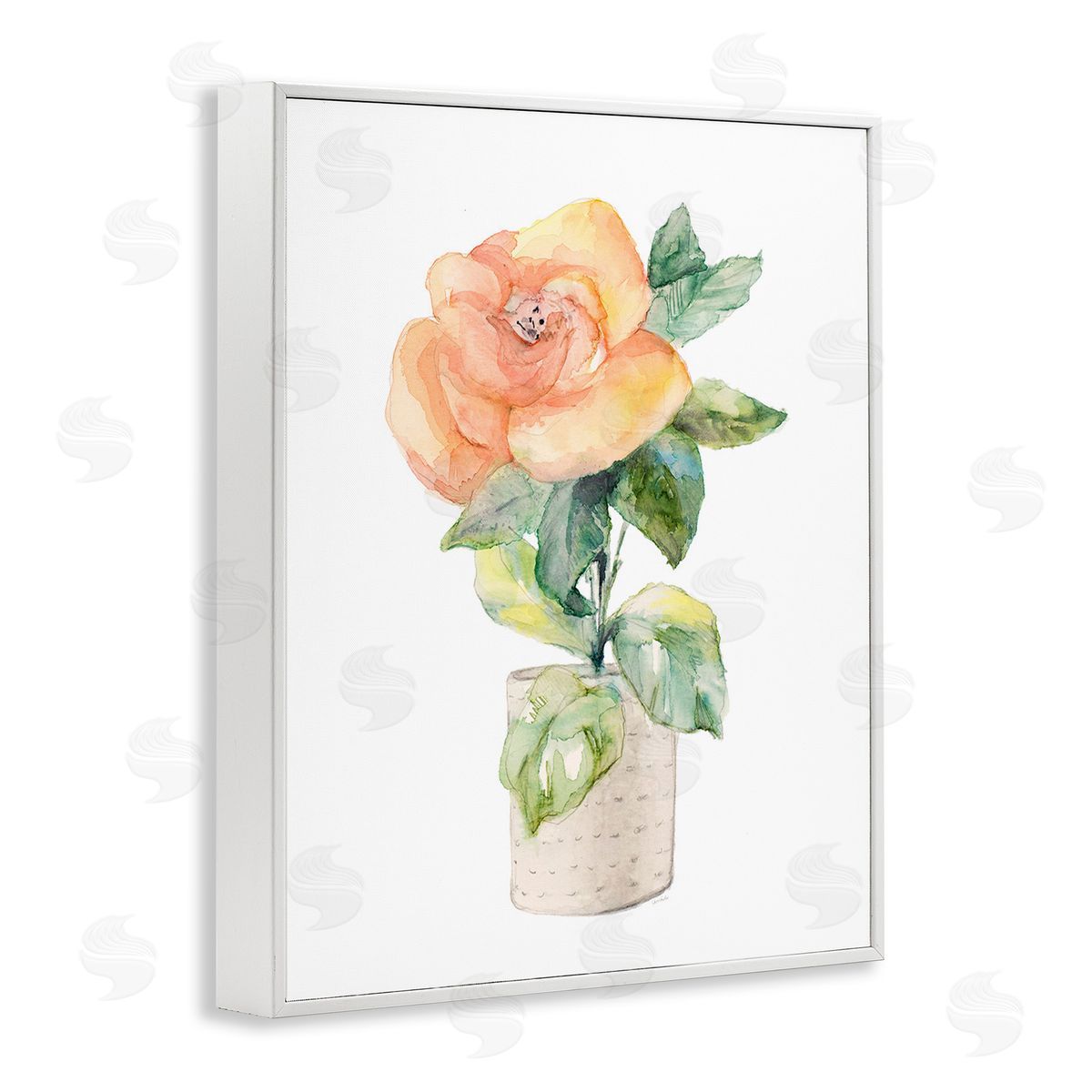Lanie Loreth Rose Sprig in Planter White Framed Giclee Wall Art Print
