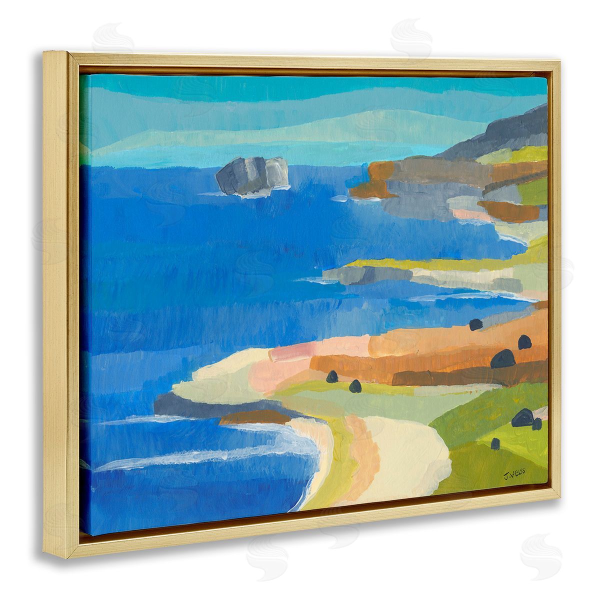 Jan Weiss Modern Coastal Inlets Gold Floating Frame Canvas Wall Art Print