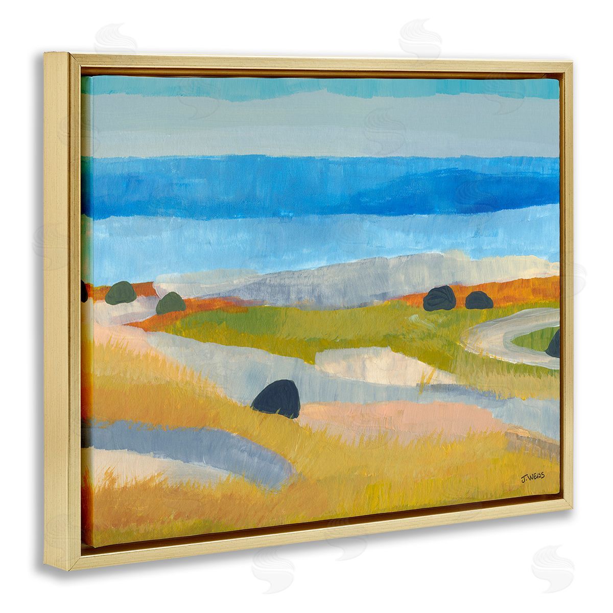 Jan Weiss Abstract Grassland & Beach Gold Floating Frame Canvas Wall Art Print