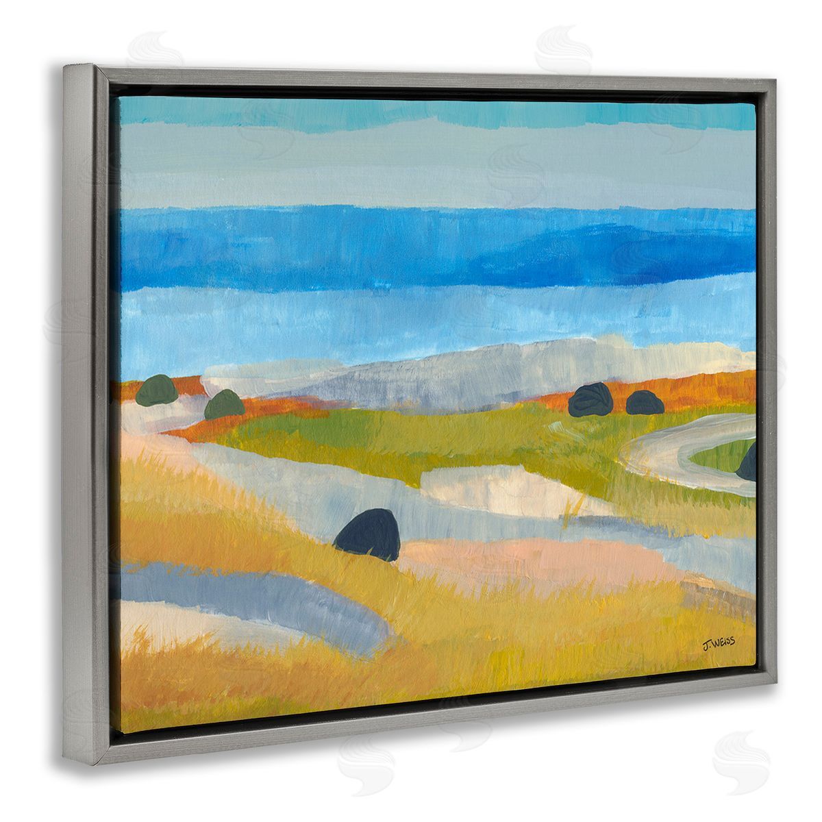 Jan Weiss Abstract Grassland & Beach Gray Floating Frame Canvas Wall Art Print
