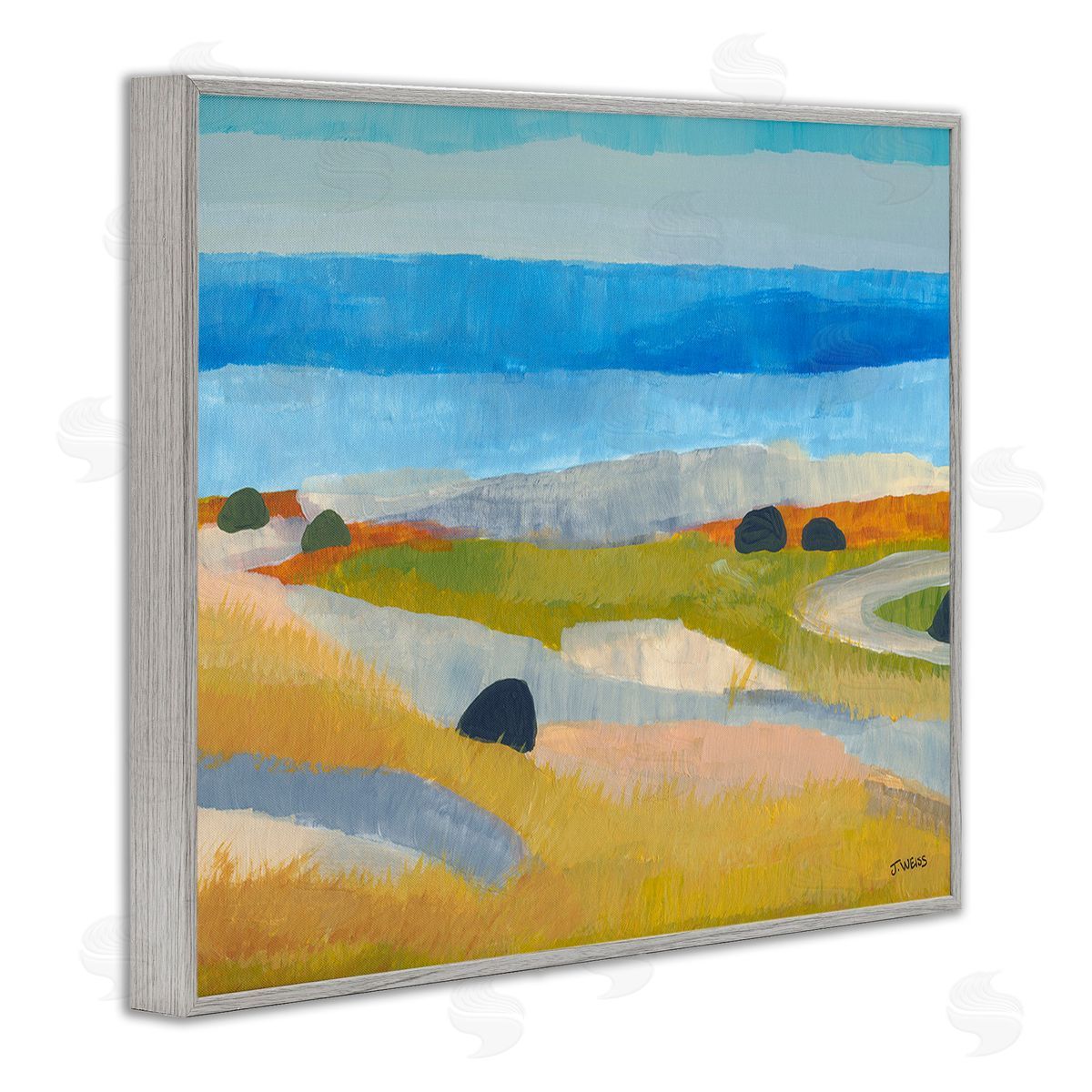 Jan Weiss Abstract Grassland & Beach Gray Framed Giclee Wall Art Print