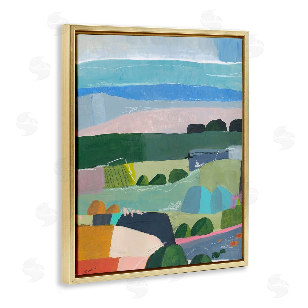 Jan Weiss Soft Abstract Landscape Gold Floating Frame Canvas Wall Art Print