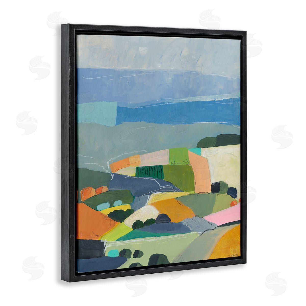 Jan Weiss Farmland Shapes Abstraction Black Floating Frame Canvas Wall Art Print