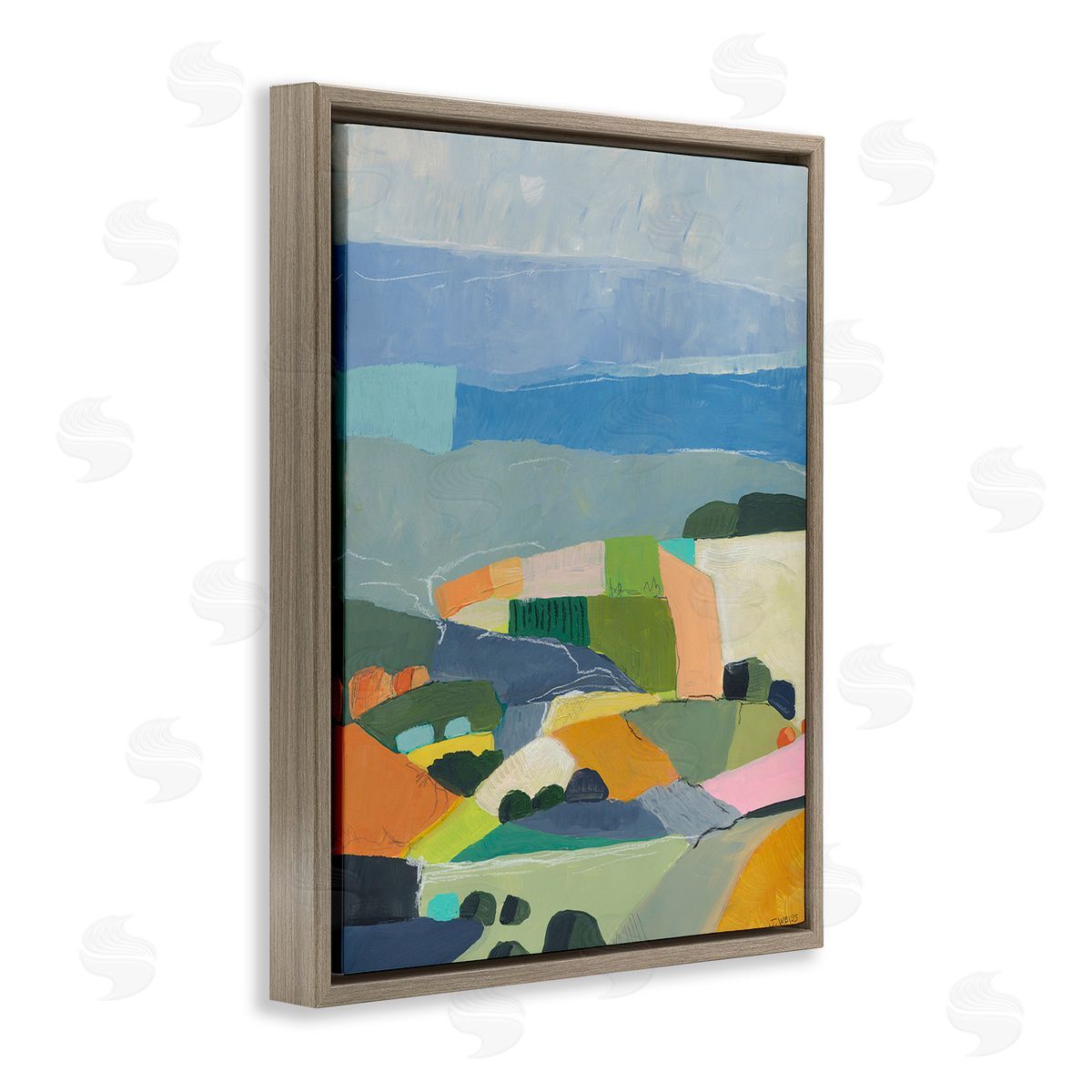 Jan Weiss Farmland Shapes Abstraction Brown Floating Frame Canvas Wall Art Print