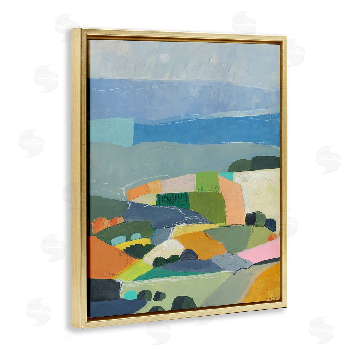 Jan Weiss Farmland Shapes Abstraction Gold Floating Frame Canvas Wall Art Print